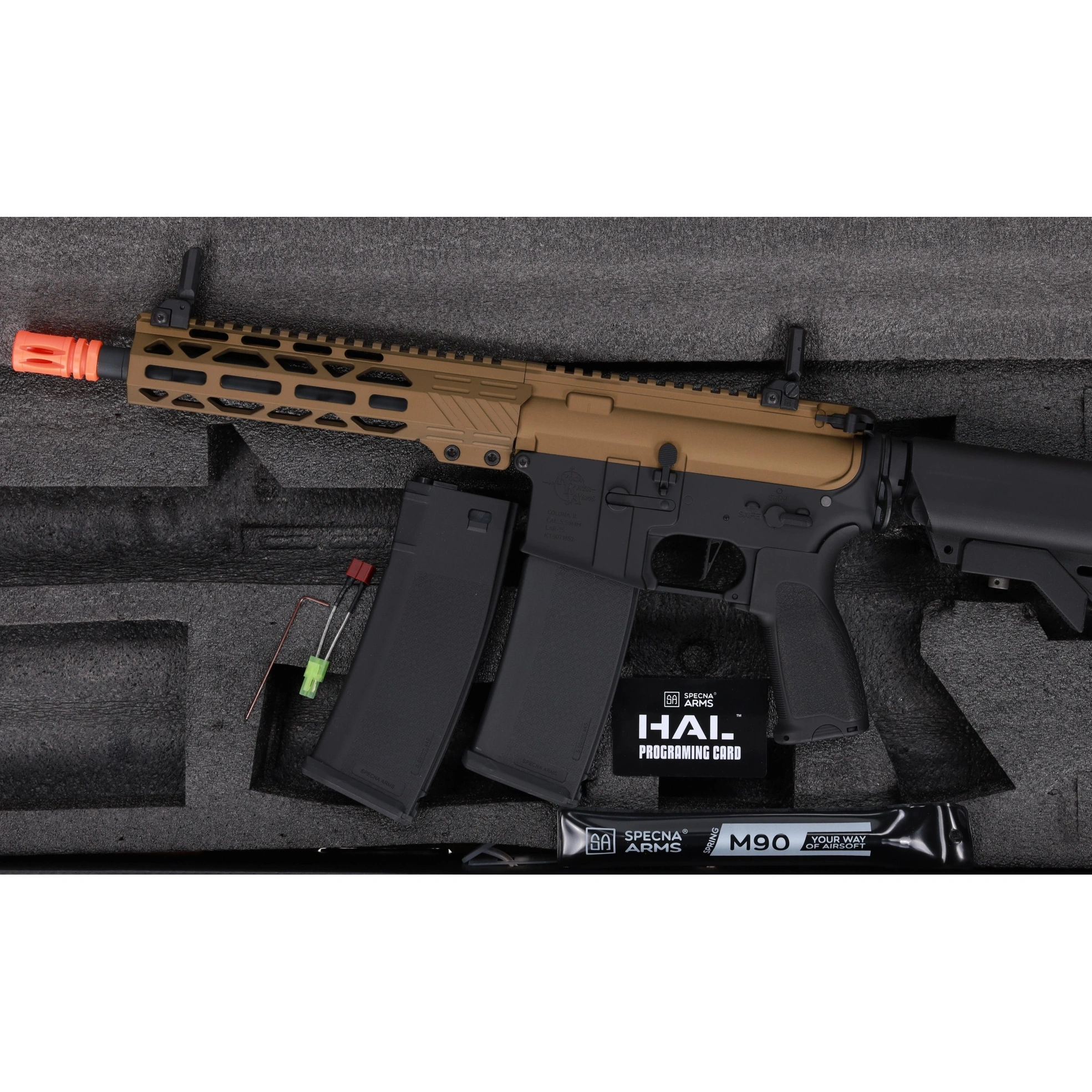 Replică airsoft RRA SA-E25 HAL ETU™ Chaos Bronze cu flash hider portocaliu - Specna Arms - imagine 2