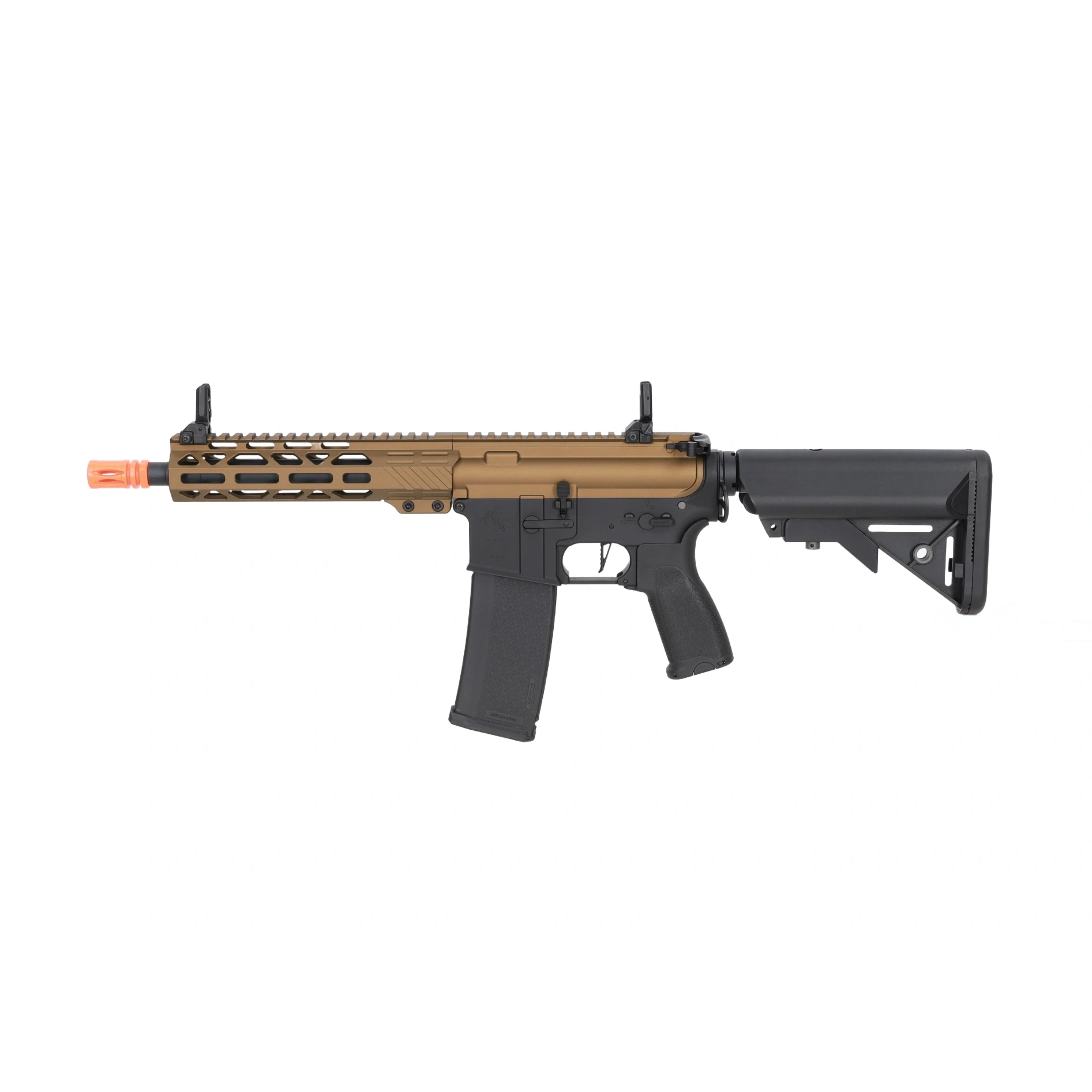 Replică airsoft RRA SA-E25 HAL ETU™ Chaos Bronze cu flash hider portocaliu - Specna Arms